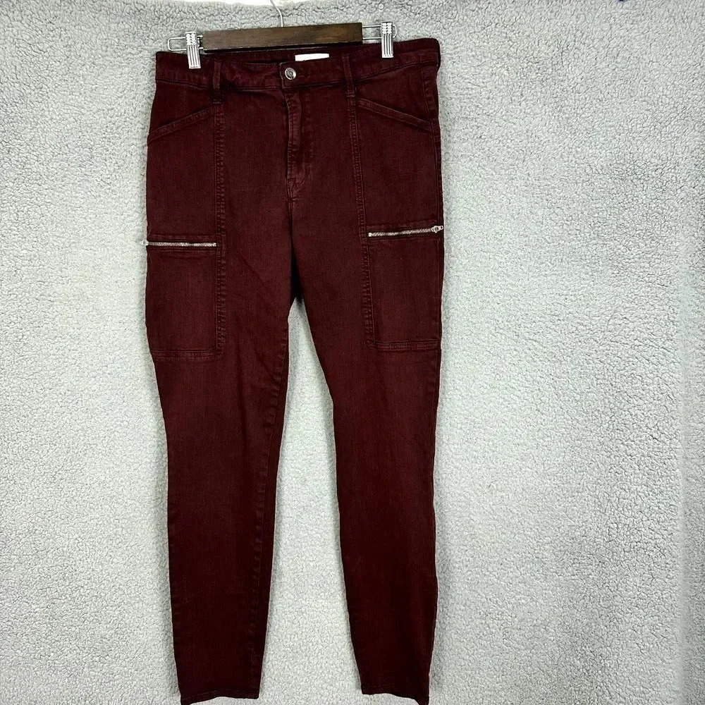 Pistola skinny cargo jeans womens 32 maroon zipper stretch biker grunge utility